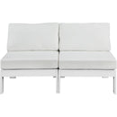  Meridian Nizuc 60" White Water Resistant Fabric Upholstered 2 pc Outdoor Patio Armless Modular IMAGE 5