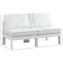  Meridian Nizuc 60" White Water Resistant Fabric Upholstered 2 pc Outdoor Patio Armless Modular IMAGE 8