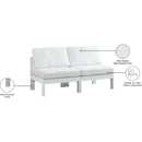  Meridian Nizuc 60" White Water Resistant Fabric Upholstered 2 pc Outdoor Patio Armless Modular IMAGE 9