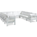  Meridian Nizuc 120" White Water Resistant Fabric Upholstered 10 pc Outdoor Patio Modular Sectional IMAGE 1