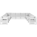  Meridian Nizuc 150" White Water Resistant Fabric Upholstered 11 pc Outdoor Patio Modular Sectional IMAGE 1