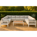  Meridian Nizuc 150" White Water Resistant Fabric Upholstered 11 pc Outdoor Patio Modular Sectional IMAGE 2