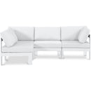  Meridian Nizuc 90" White Water Resistant Fabric Upholstered 4 pc Outdoor Patio Modular Sectional IMAGE 1