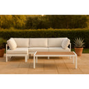  Meridian Nizuc 90" White Water Resistant Fabric Upholstered 4 pc Outdoor Patio Modular Sectional IMAGE 2