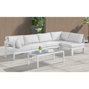  Meridian Nizuc 120" White Water Resistant Fabric Upholstered 5 pc Outdoor Patio Modular Sectional IMAGE 4