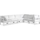  Meridian Nizuc 120" White Water Resistant Fabric Upholstered 6 pc Outdoor Patio Modular Sectional IMAGE 1