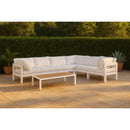  Meridian Nizuc 120" White Water Resistant Fabric Upholstered 6 pc Outdoor Patio Modular Sectional IMAGE 2