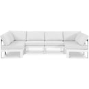  Meridian Nizuc 120" White Water Resistant Fabric Upholstered 6 pc Outdoor Patio Modular Sectional IMAGE 1
