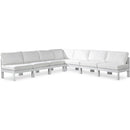  Meridian Nizuc 120" White Water Resistant Fabric Upholstered 7 pc Outdoor Patio Modular Sectional IMAGE 1