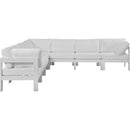  Meridian Nizuc 120" White Water Resistant Fabric Upholstered 7 pc Outdoor Patio Modular Sectional IMAGE 5