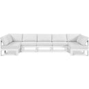  Meridian Nizuc 150" White Water Resistant Fabric Upholstered 7 pc Outdoor Patio Modular Sectional IMAGE 1