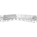  Meridian Nizuc 150" White Water Resistant Fabric Upholstered 8 pc Outdoor Patio Modular Sectional IMAGE 1