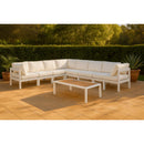  Meridian Nizuc 150" White Water Resistant Fabric Upholstered 8 pc Outdoor Patio Modular Sectional IMAGE 2