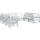  Meridian Nizuc 120" White Water Resistant Fabric Upholstered 8 pc Outdoor Patio Modular Sectional IMAGE 1