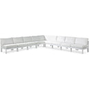  Meridian Nizuc 150" White Water Resistant Fabric Upholstered 9 pc Outdoor Patio Modular Sectional IMAGE 1