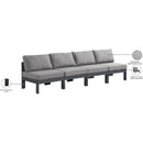  Meridian Nizuc 120" Grey Water Resistant Fabric Upholstered 4 pc Outdoor Patio Armless Modular IMAGE 9
