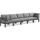  Meridian Nizuc 150" Grey Water Resistant Fabric Upholstered 5 pc Outdoor Patio Modular Sofa IMAGE 1