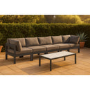  Meridian Nizuc 150" Grey Water Resistant Fabric Upholstered 5 pc Outdoor Patio Modular Sofa IMAGE 2