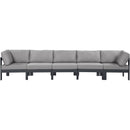  Meridian Nizuc 150" Grey Water Resistant Fabric Upholstered 5 pc Outdoor Patio Modular Sofa IMAGE 5
