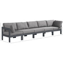  Meridian Nizuc 150" Grey Water Resistant Fabric Upholstered 5 pc Outdoor Patio Modular Sofa IMAGE 8