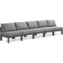  Meridian Nizuc 150" Grey Water Resistant Fabric Upholstered 5 pc Outdoor Patio Armless Modular IMAGE 1