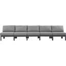  Meridian Nizuc 150" Grey Water Resistant Fabric Upholstered 5 pc Outdoor Patio Armless Modular IMAGE 5