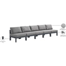  Meridian Nizuc 150" Grey Water Resistant Fabric Upholstered 5 pc Outdoor Patio Armless Modular IMAGE 9
