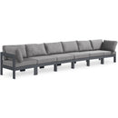  Meridian Nizuc 180" Grey Water Resistant Fabric Upholstered 6 pc Outdoor Patio Modular Sofa IMAGE 1