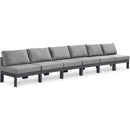  Meridian Nizuc 180" Grey Water Resistant Fabric Upholstered 6 pc Outdoor Patio Armless Modular IMAGE 1