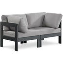  Meridian Nizuc 60" Grey Water Resistant Fabric Upholstered 2 pc Outdoor Patio Modular Loveseat IMAGE 1