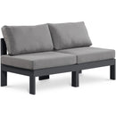  Meridian Nizuc 60" Grey Water Resistant Fabric Upholstered 2 pc Outdoor Patio Armless Modular IMAGE 1