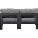  Meridian Nizuc 60" Grey Water Resistant Fabric Upholstered 2 pc Outdoor Patio Armless Modular IMAGE 3