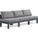  Meridian Nizuc 90" Grey Water Resistant Fabric Upholstered 3 pc Outdoor Patio Armless Modular IMAGE 1