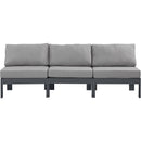  Meridian Nizuc 90" Grey Water Resistant Fabric Upholstered 3 pc Outdoor Patio Armless Modular IMAGE 5