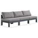  Meridian Nizuc 90" Grey Water Resistant Fabric Upholstered 3 pc Outdoor Patio Armless Modular IMAGE 8