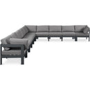  Meridian Nizuc 180" Grey Water Resistant Fabric Upholstered 10 pc Outdoor Patio Modular Sectional IMAGE 1