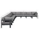  Meridian Nizuc 180" Grey Water Resistant Fabric Upholstered 10 pc Outdoor Patio Modular Sectional IMAGE 7