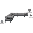  Meridian Nizuc 180" Grey Water Resistant Fabric Upholstered 10 pc Outdoor Patio Modular Sectional IMAGE 8