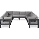  Meridian Nizuc 120" Grey Water Resistant Fabric Upholstered 10 pc Outdoor Patio Modular Sectional IMAGE 1