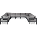  Meridian Nizuc 150" Grey Water Resistant Fabric Upholstered 11 pc Outdoor Patio Modular Sectional IMAGE 1