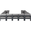  Meridian Nizuc 150" Grey Water Resistant Fabric Upholstered 11 pc Outdoor Patio Modular Sectional IMAGE 3