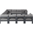  Meridian Nizuc 150" Grey Water Resistant Fabric Upholstered 11 pc Outdoor Patio Modular Sectional IMAGE 4
