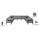  Meridian Nizuc 150" Grey Water Resistant Fabric Upholstered 11 pc Outdoor Patio Modular Sectional IMAGE 8