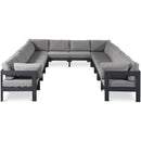  Meridian Nizuc 120" Grey Water Resistant Fabric Upholstered 12 pc Outdoor Patio Modular Sectional IMAGE 1