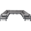  Meridian Nizuc 150" Grey Water Resistant Fabric Upholstered 13 pc Outdoor Patio Modular Sectional IMAGE 1