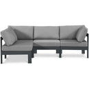  Meridian Nizuc 90" Grey Water Resistant Fabric Upholstered 4 pc Outdoor Patio Modular Sectional IMAGE 1