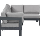  Meridian Nizuc 90" Grey Water Resistant Fabric Upholstered 4 pc Outdoor Patio Modular Sectional IMAGE 8