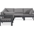  Meridian Nizuc 90" Grey Water Resistant Fabric Upholstered 5 pc Outdoor Patio Modular Sectional IMAGE 1