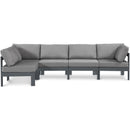  Meridian Nizuc 120" Grey Water Resistant Fabric Upholstered 5 pc Outdoor Patio Modular Sectional IMAGE 1