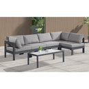  Meridian Nizuc 120" Grey Water Resistant Fabric Upholstered 5 pc Outdoor Patio Modular Sectional IMAGE 4